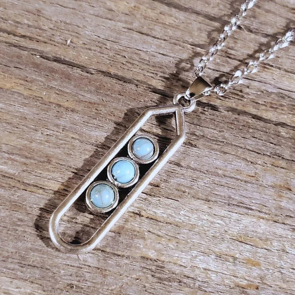 Modernist Geometric Turquoise Blue Stone Silver Necklace Earrings Jewelry Set - Picture 10 of 16